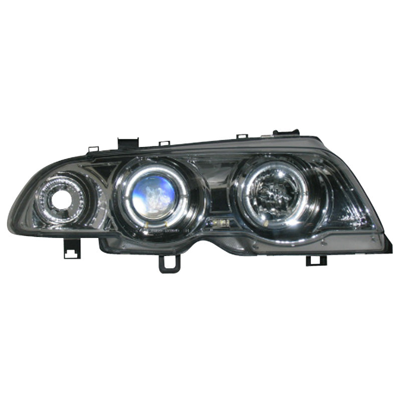 Headlights, fits BMW 3-Series E46 Sedan/Touring 1998-2001 - Chrome - incl. Indicators & Halos