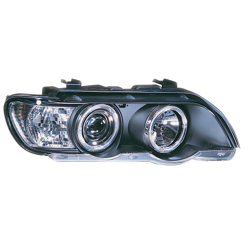 Koplampen, geschikt voor BMW X5 E53 2000-2004 - zwart - incl. Halos