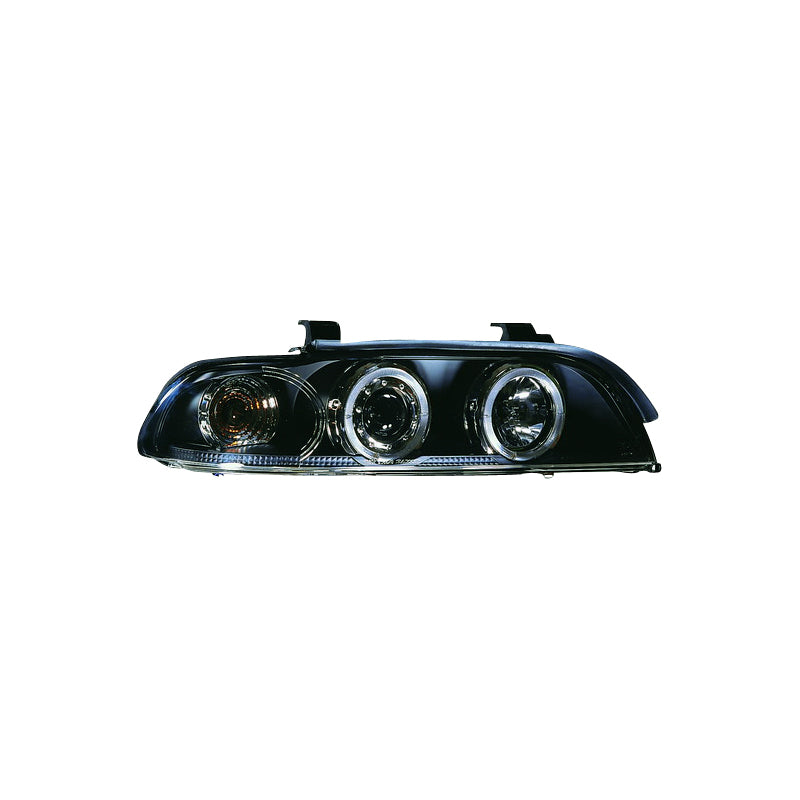 Headlights, fits BMW 5-Series E39 1996-2003 - black - incl. Halos & Levelling Motor