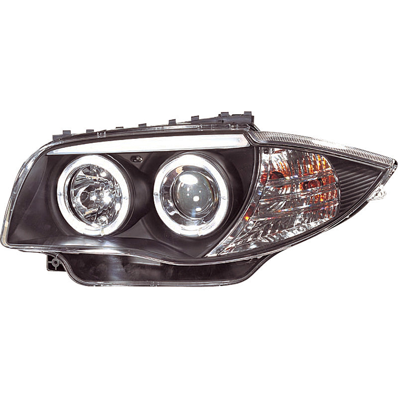 Koplampen, geschikt voor BMW 1-Series E81/E87 2004-2011 - zwart - incl. Halos