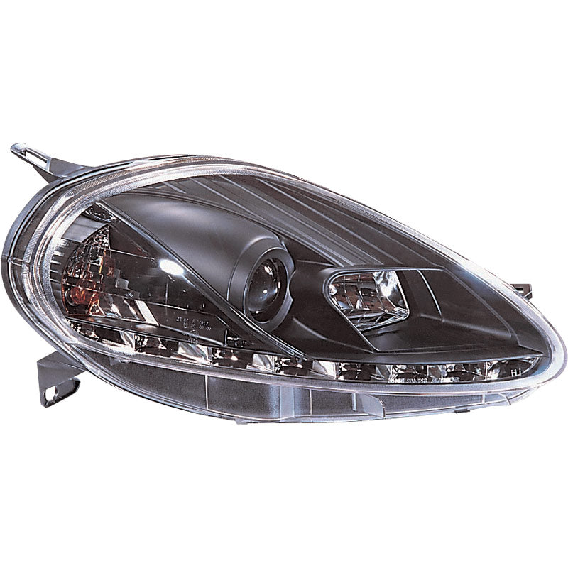 Headlights, DRL fits Fiat Grande Punto 2005-2008 - black - incl. adjustment motor