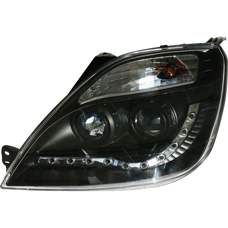 Headlights, DRL-Look Fits Ford Fiesta VI 2002-2008 - black - incl. adjustment motor