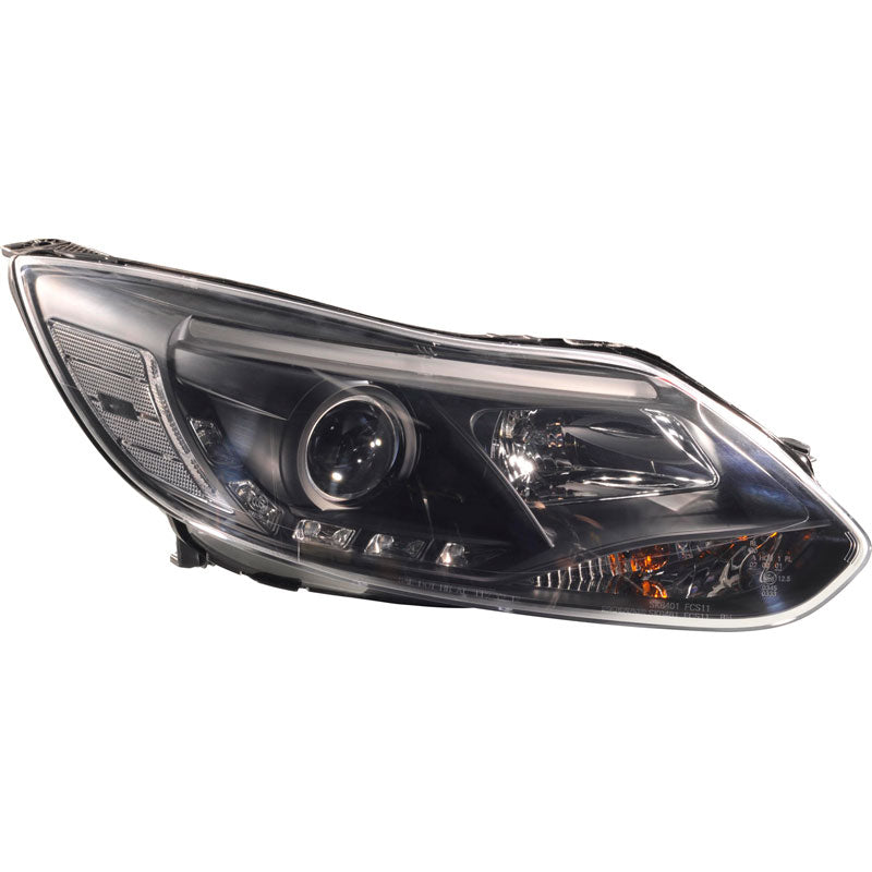 Headlights, DRL-Look fits Ford Focus III 2011- - black - incl. adjustment motor