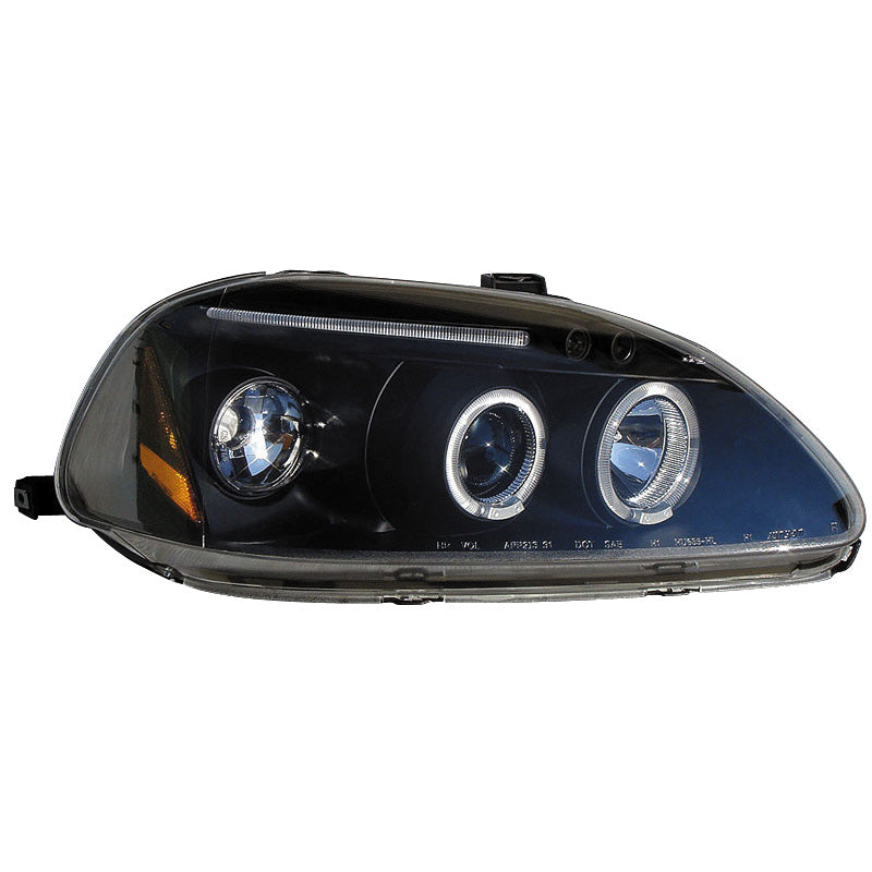 Headlights, fits Honda Civic 1996-1999 - black - incl. Halos