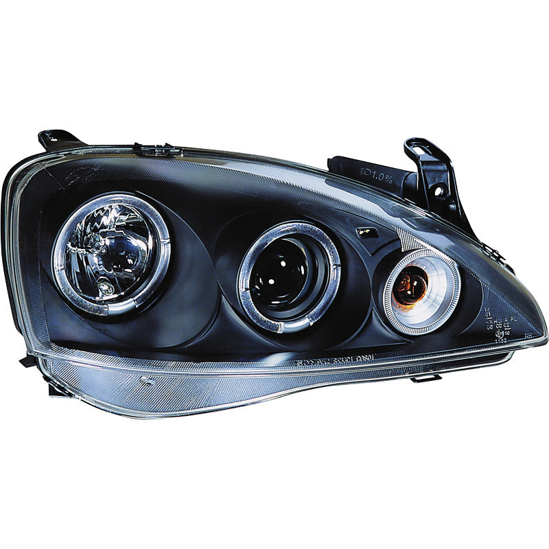 Phares, compatible avec Opel Corsa C 3/5 portes 2000-2004 - noir - incl. Halos