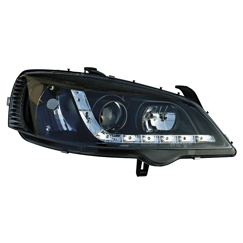 Headlights, DRL-Look fits Opel Astra G 1998-2003 - black