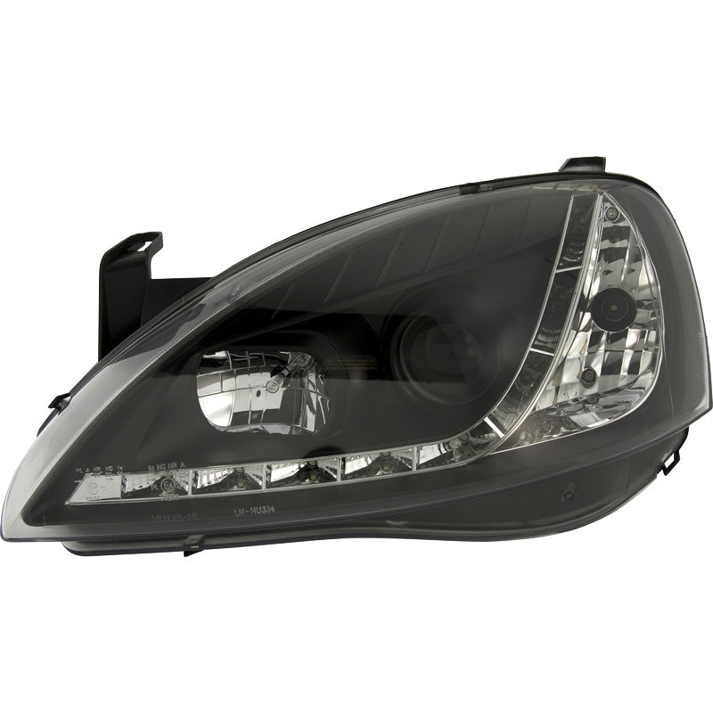 Phares, look DRL compatible avec Opel Corsa C 2000-2004 - noir