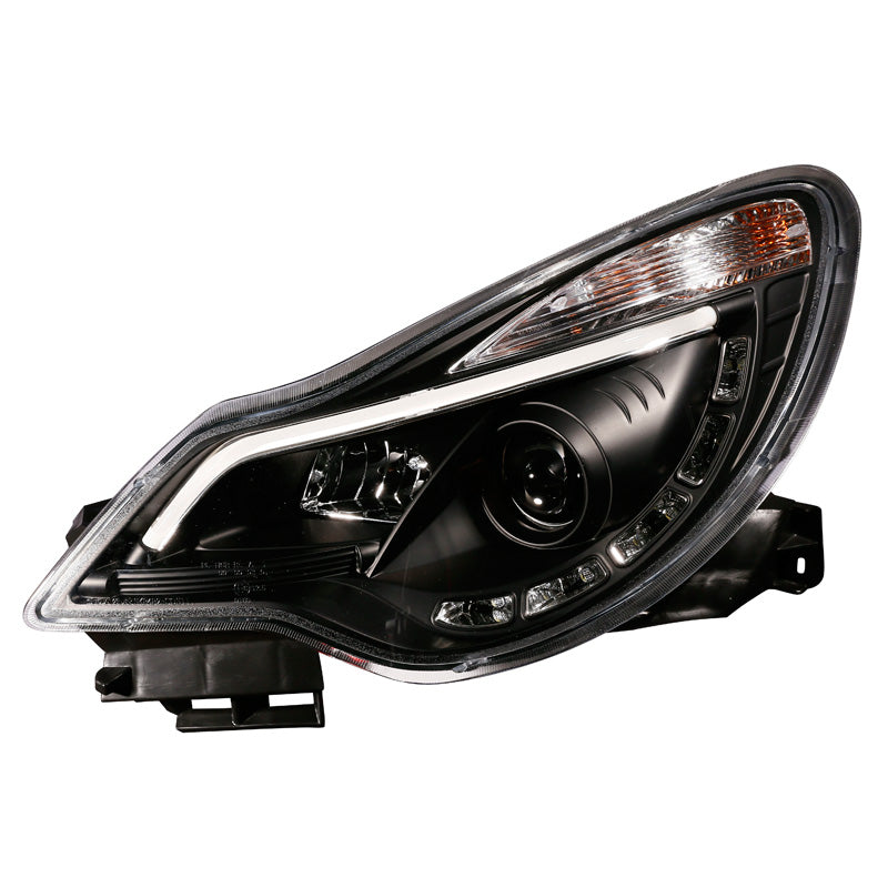 Headlights, DRL 'Light-Bar' fits Opel Corsa D 2011-2014 - black - excl. OPC