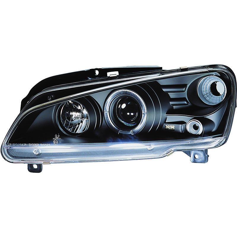 Headlights, fits Peugeot 106 1996- - black - incl. Halos & Indicators