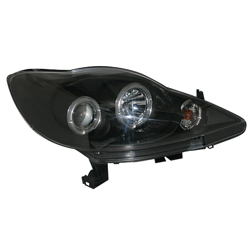 Headlights, fits Peugeot 107 2005-2012 - black - incl. Halos