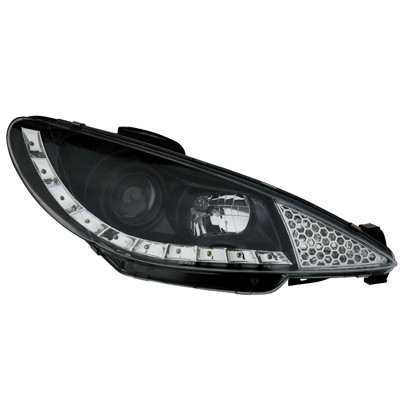 Headlights, DRL-Look fits Peugeot 206 1998-2002 excl. GTi - black