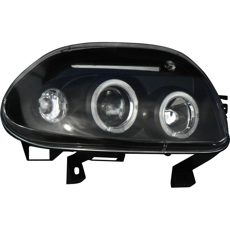 Headlights, fits Renault Clio II 1998-2001 - black - incl. Halos