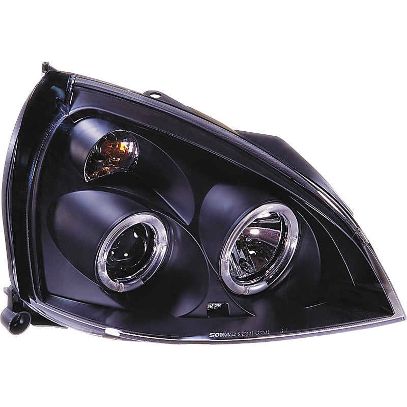 Koplampen, past op Renault Clio II Facelift 2001-2005 - zwart - incl. Halos