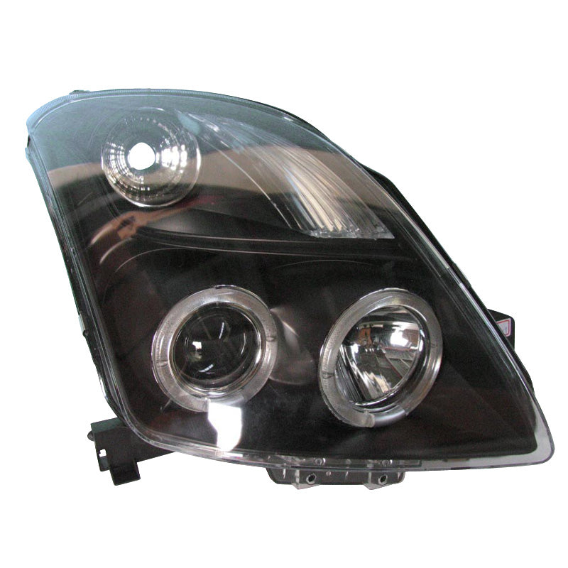 Headlights, fits Suzuki Swift II 2005-2010 - black - incl. Halos - Type 2