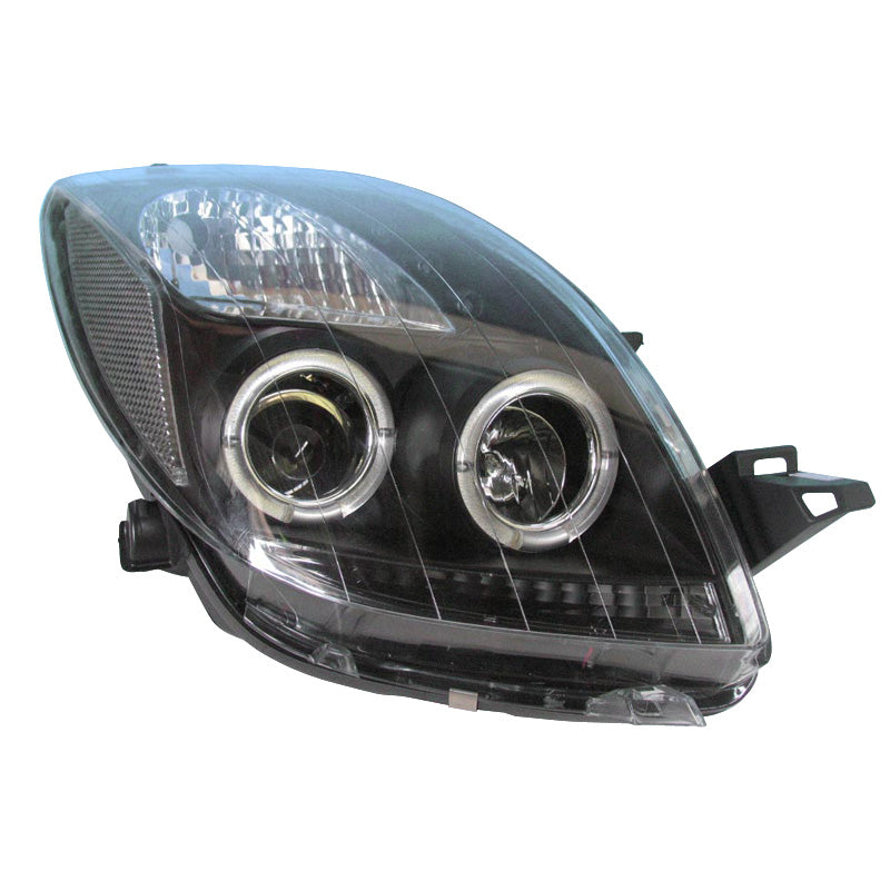 Koplampen, passend voor Toyota Yaris II 2006-2009 - zwart - incl. Halo's