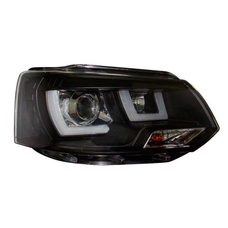 Headlights, DRL fits Volkswagen Transporter T5 2010-2015 - black - incl. adjustment motor