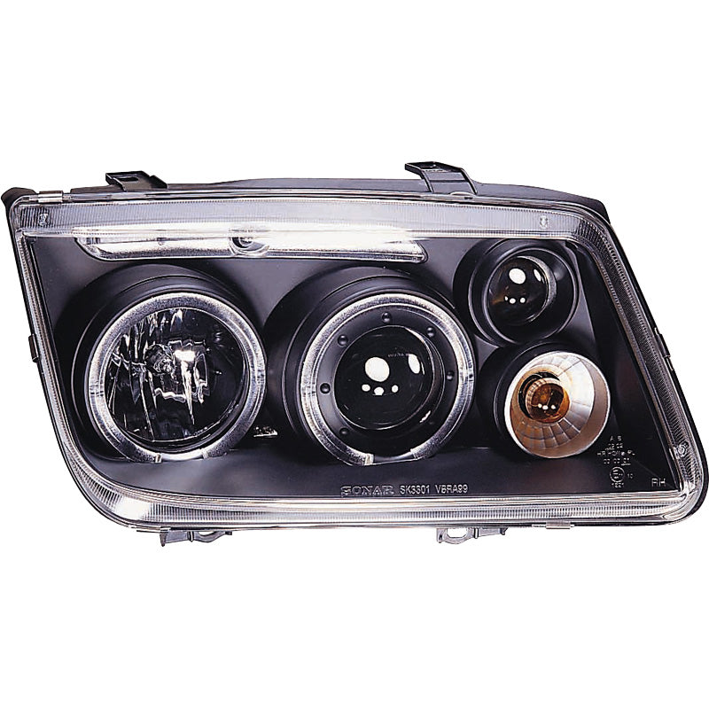 Koplampen, passend voor Volkswagen Bora 1999-2005 - zwart - incl. Halo's & mistlampen