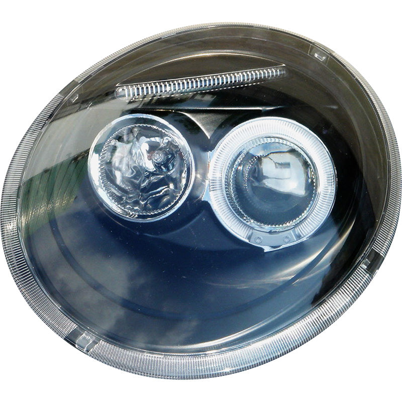 Headlights, fits Volkswagen New Beetle 1997-2011 - black - incl. Halos