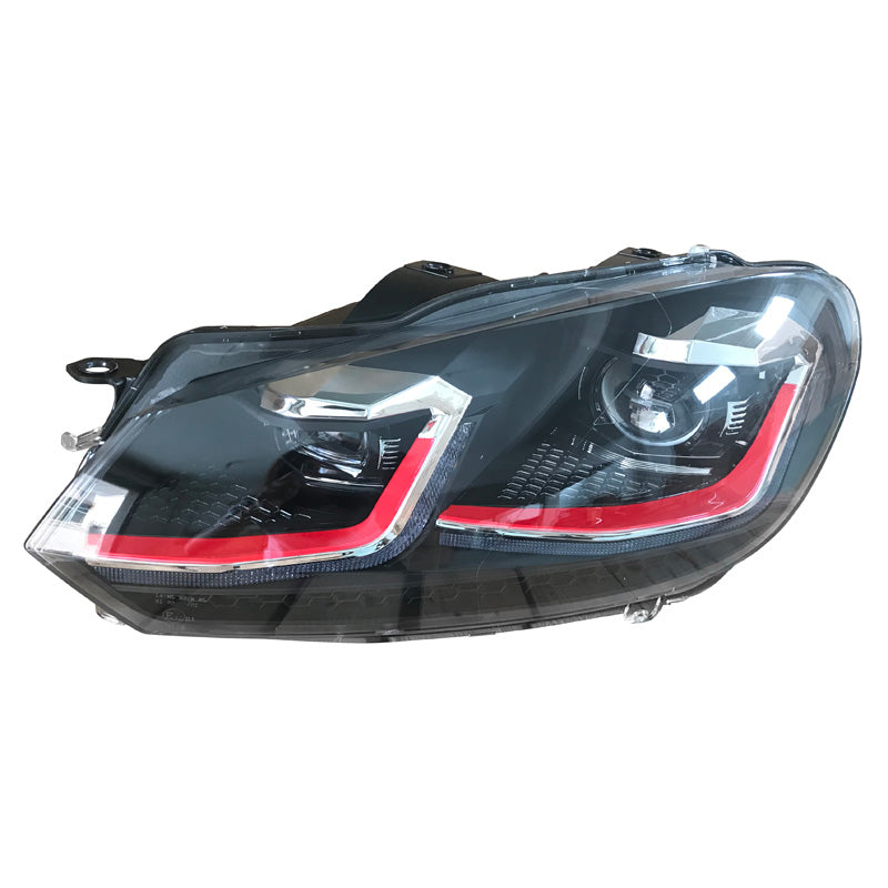 Headlights, 7.5-Look fits Volkswagen Golf VI 2008-2012 - black/Red - incl. Dynamic Running Light