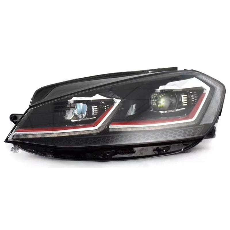 Headlights, 7.5-Look fits Volkswagen Golf VII 2012-2017 - black/Red - incl. Dynamic Running Light