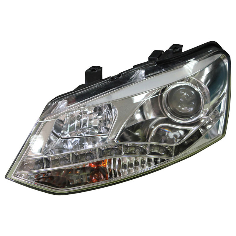 Headlights, DRL-Look fits Volkswagen Polo 6R 2009-2014 - Chrome - incl. adjustment motor
