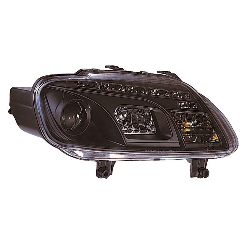 Headlights, DRL-Look fits Volkswagen Touran 2003-2006 & Caddy II 2004-2010 - black