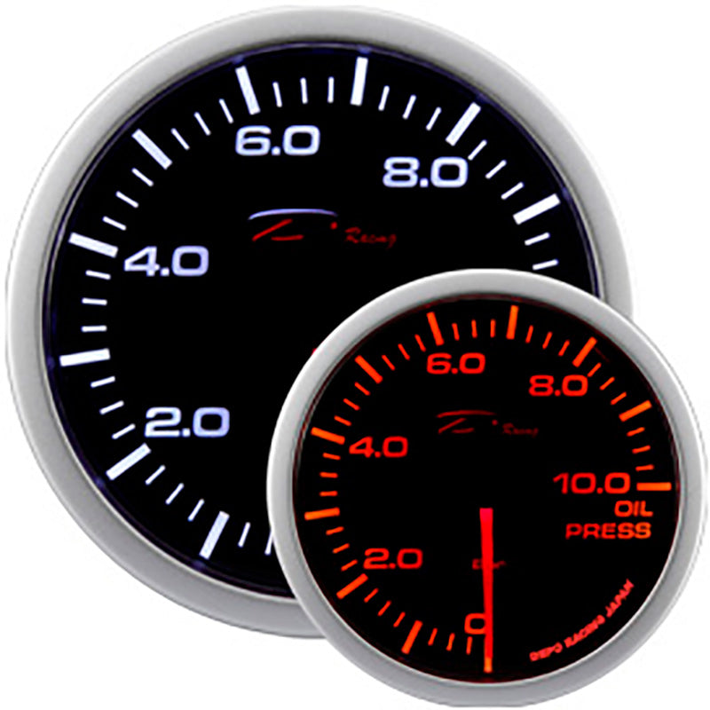 Depo Racing, WA-Series Oil Pressure Gauge - 0,0>10,0 bar - 52mm with Smoked Lens
