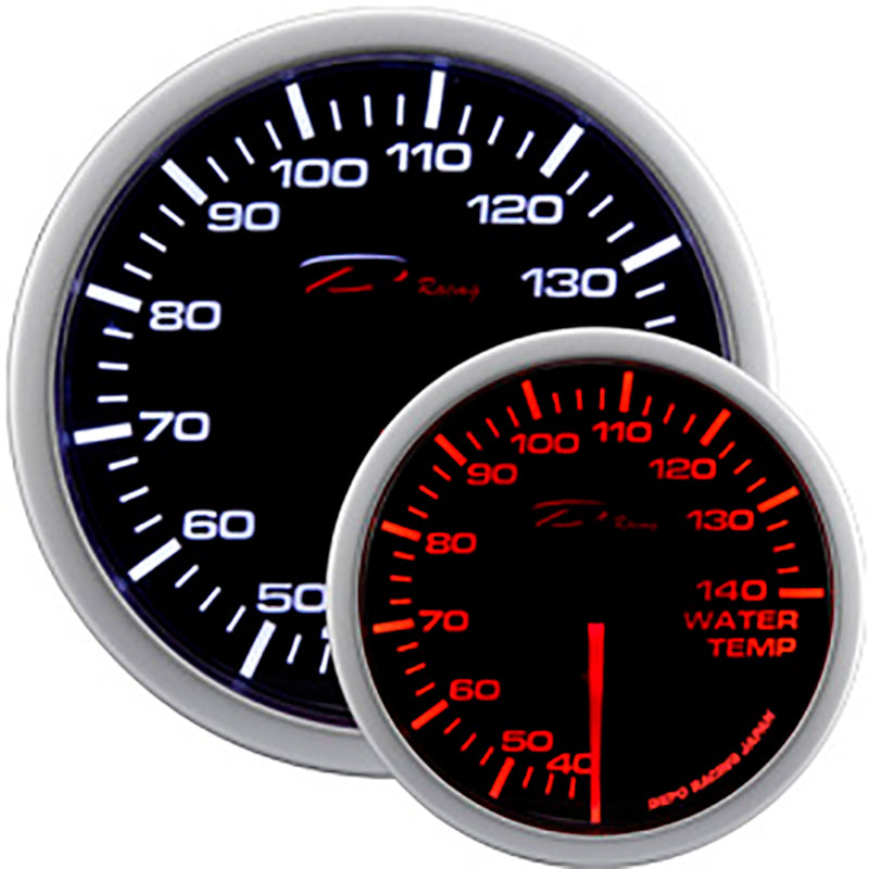Depo Racing, WA-Series Manomètre de température d'eau - 40-140°C - 52mm - Lentille fumée - Support de tasse inclus