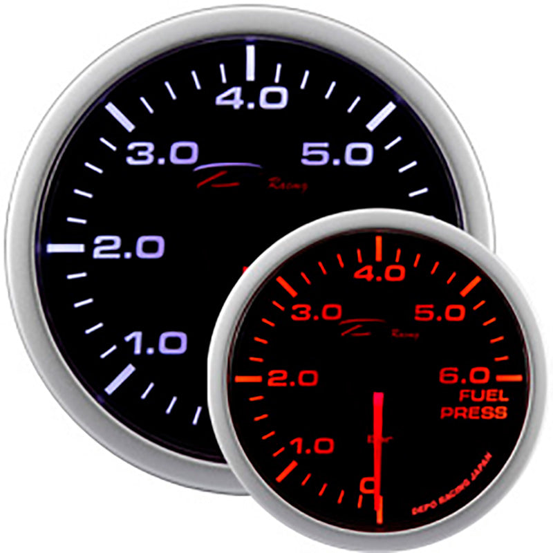 Depo Racing, jauge de pression de carburant WA-Series - 0,0>6,0 bar - 52mm - verre fumé - aluminium - LED bicolore