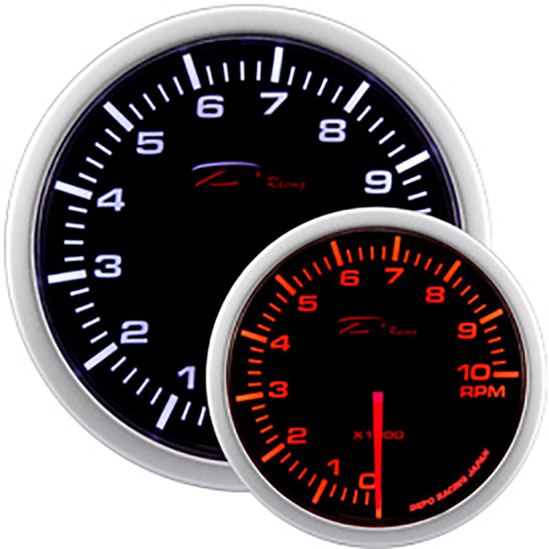 Depo Racing, compteur WA-Series - 0-10.000 tr/min - 52 mm - lentille fumée - LED double