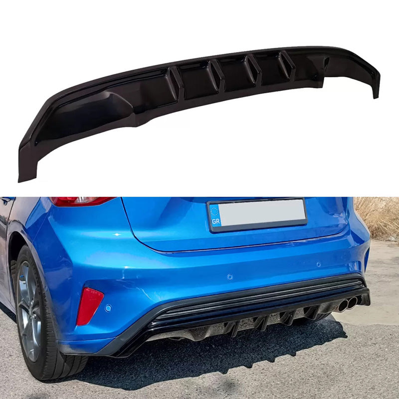 Motordrome, Rear bumper skirt (Diffuser), Fits Ford Focus IV ST-Line HB 2018-2022 (ABS Glossy Black)