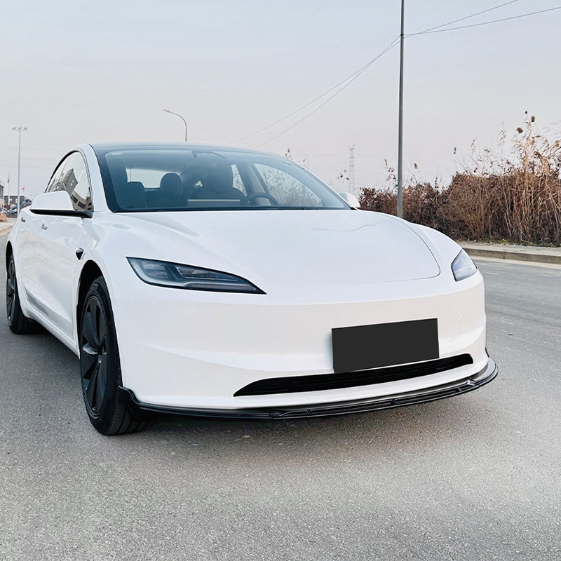 AutoStyle, Front spoiler lip, Glossy black ABS, Fits Tesla Model 3 Facelift 2024-, 3-piece