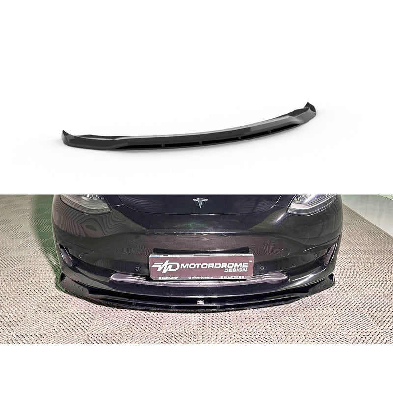 Motordrome, Front spoiler V.2, Fits Tesla Model 3 2017-2023, ABS Gloss Black