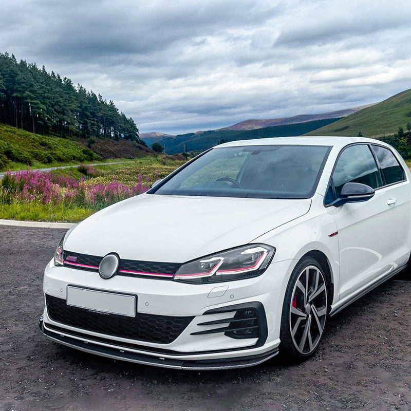 AutoStyle, Front spoiler lip, Glossy Black ABS, Fits Volkswagen Golf VII (7.5) GTi/GTD/R/R-Line 2017-2019