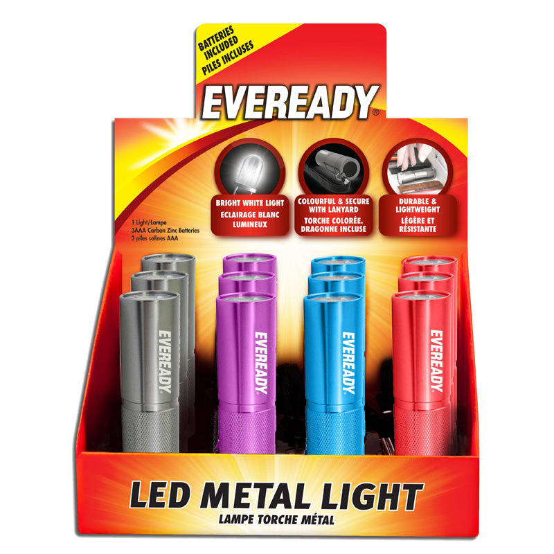 Energizer, présentoir de lampes de poche Eveready - 3AAA - 12 pcs - couleurs assorties