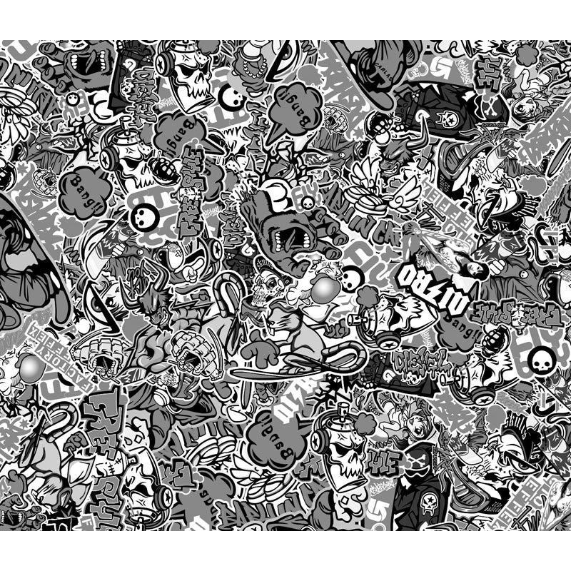 AutoStyle, Stickerbomb Film - Graffiti Design 1 - Black/White - Roll 60x200cm - Self-adhesive