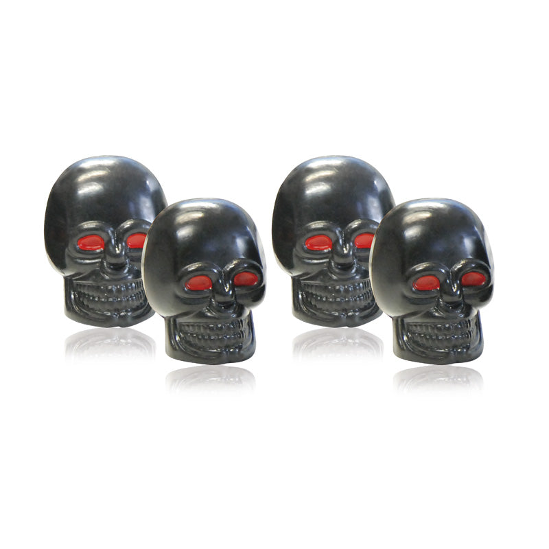Foliatec, AirCaps Valve Cap Set - Skull - Black with Red Eyes
