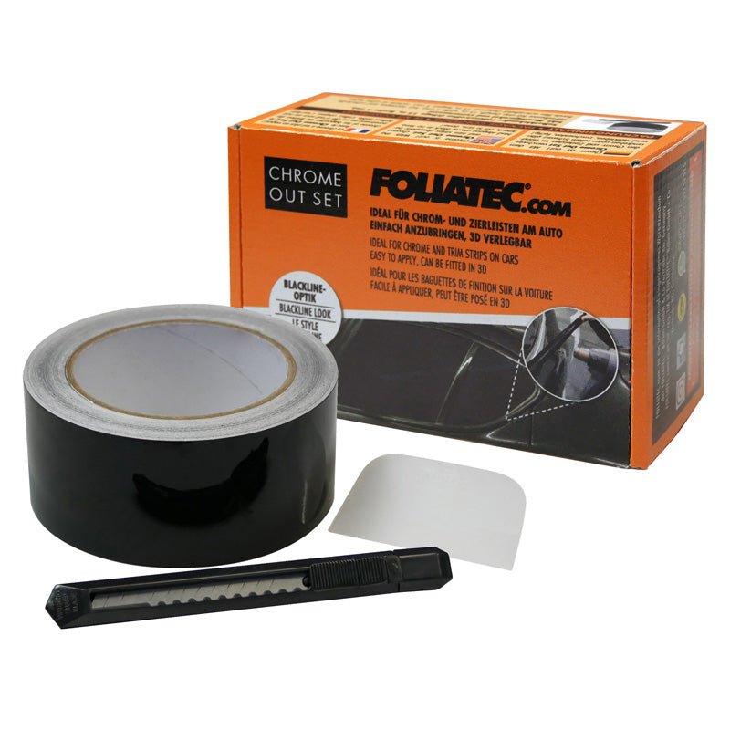 Foliatec 'Chrome Out' set glanzend zwart - foliestrip 5cm x 15m