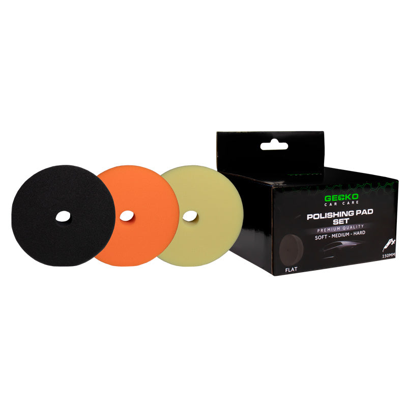 Gecko, Polishing Pad Set - 150mm - 3 pcs. - Black, Orange, Yellow