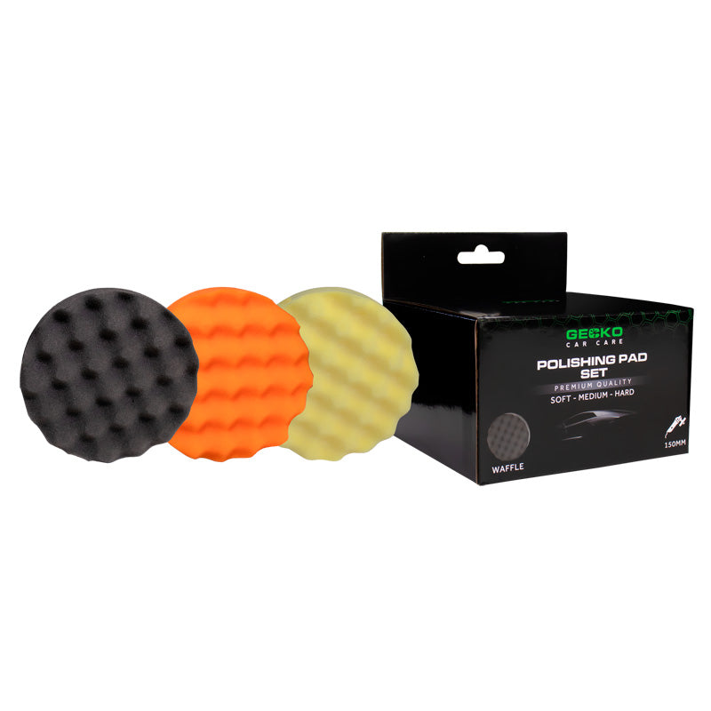 Gecko, Waffle Polishing Pads - 150mm - 3-pack - Black, Orange, Yellow