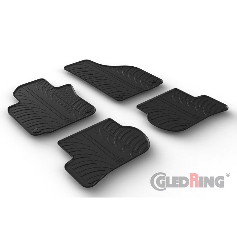 Gledring, tapis en caoutchouc, compatibles avec Volkswagen Golf V 2003-2008 / Jetta 2005-2011 / Golf VI 2008-2013 / Scirocco 2008- (profil T 4 pièces + clips ronds/ovales)