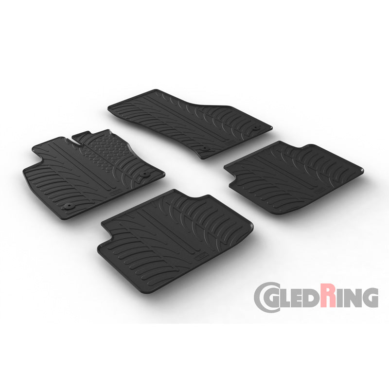 Gledring, rubber mats, fits Volkswagen Passat 3G Sedan/Variant 2014-2023 (T profile 4 pieces + clips)