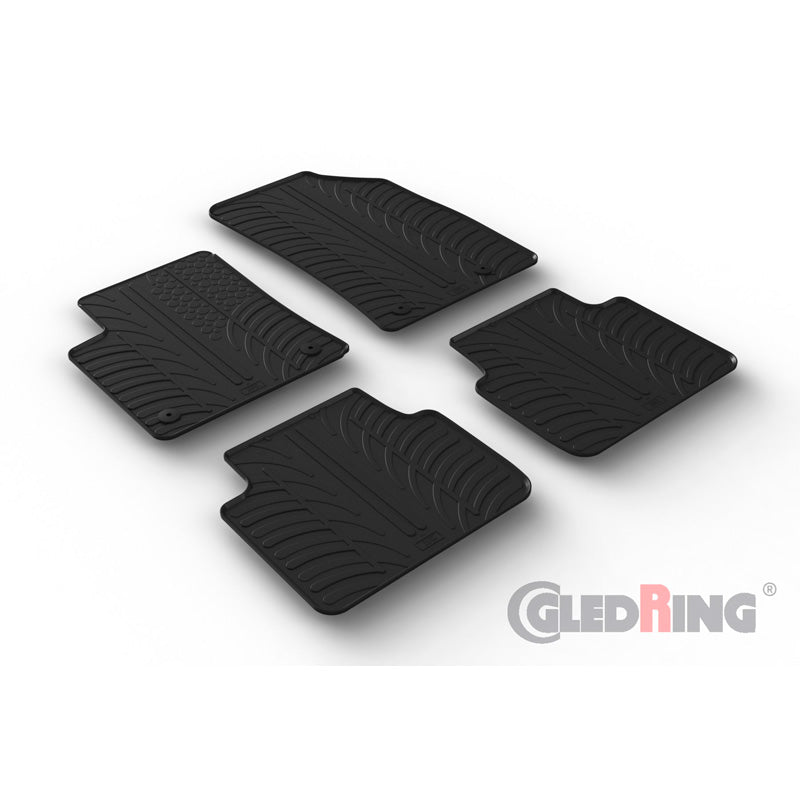 Gledring, rubber floor mats, fits Opel Crossland X Facelift 2/2021- (T profile 4-piece + clips)
