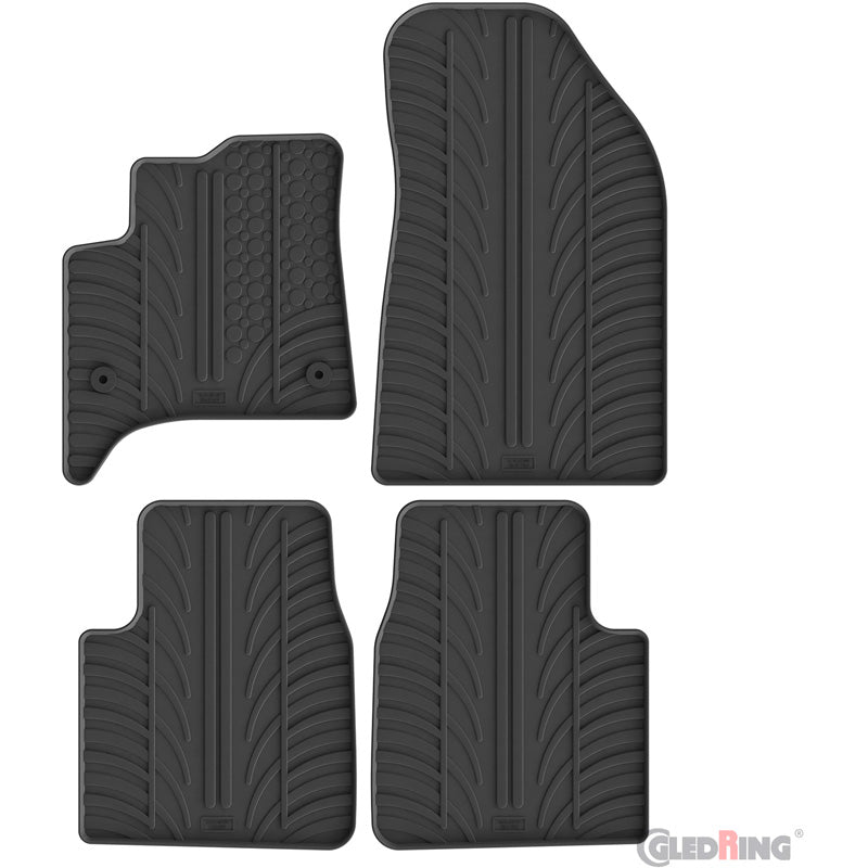 Gledring, Rubber floor mats, T-profile 4-piece + mat clips, fits Opel Frontera MHEV (2024-) & Citroën C3 Aircross II Hybrid (2024-)