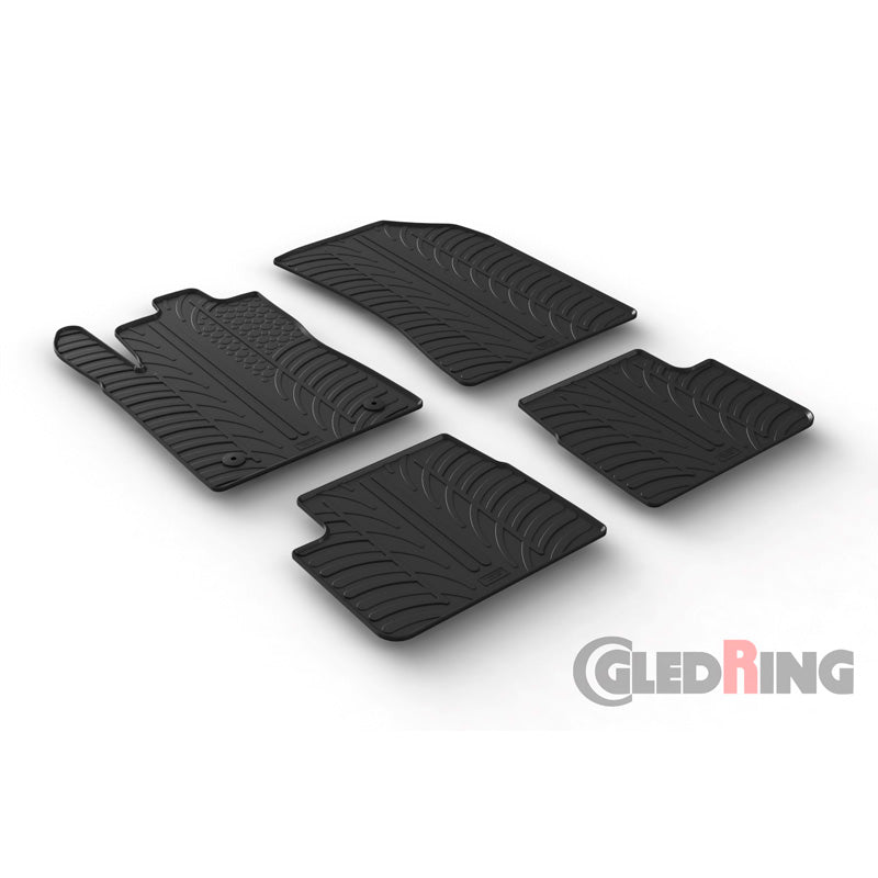 Gledring, Rubber Floor Mats, Fits Citroën C3 11/2016- (T profile 4-piece + clips)