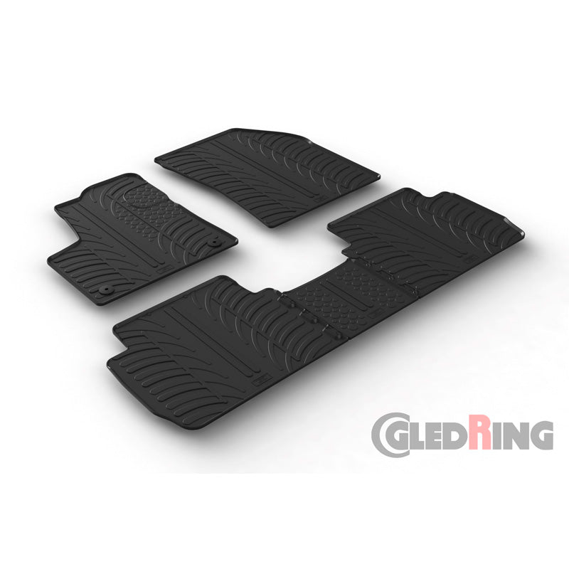 Gledring, Rubber Floor Mats, Fits Peugeot 5008 5/2017- (T profile 5-piece + clips)