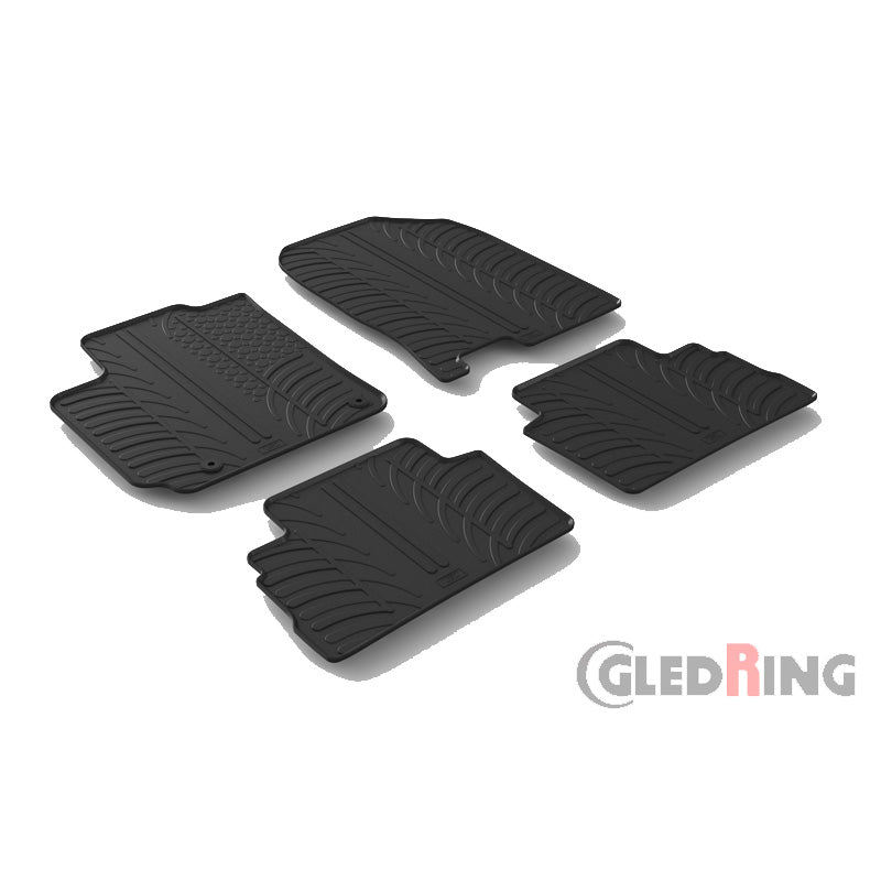 Gledring, Rubber Mats, fits Hyundai Kona 7/2017-12/2022 excl. Hybrid/EV (T profile 4 pieces + clips)