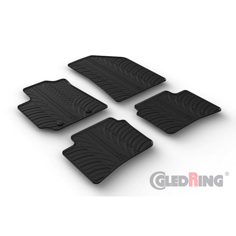 Gledring, Rubber floor mats, fits Hyundai i10 2020- (T profile 4-piece + clips)