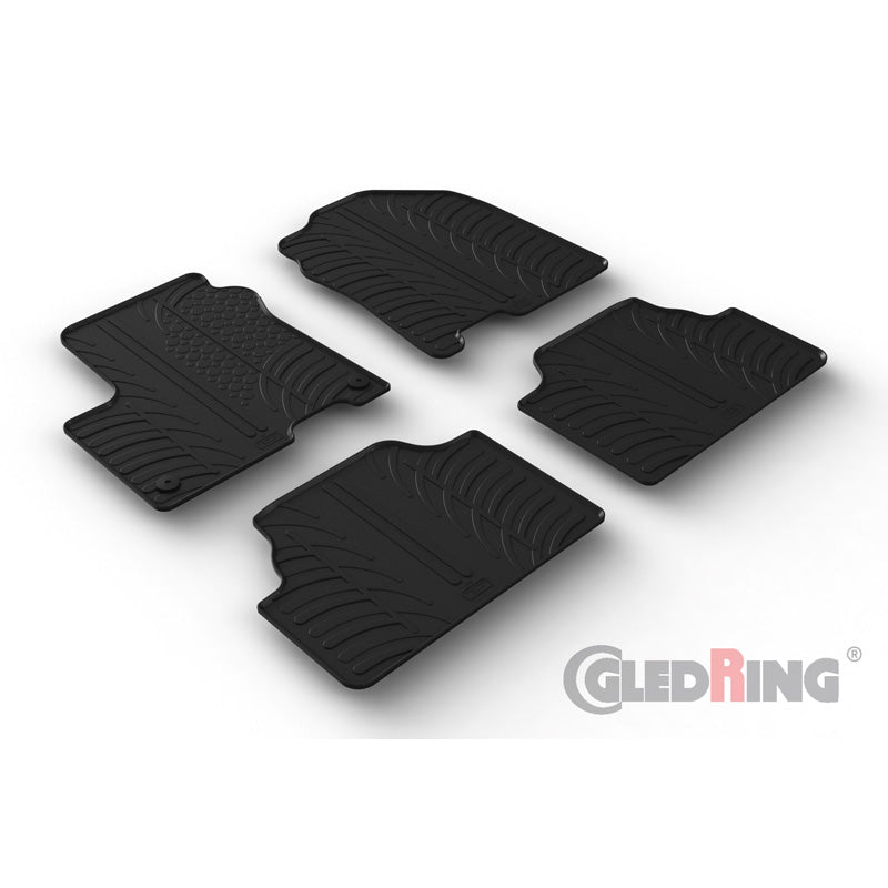 Gledring, Rubber floor mats, fits Hyundai Kona EV 4/2018- (T profile 4-piece + clips)