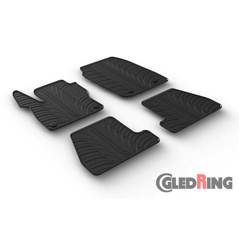 Gledring, Tapis en caoutchouc, compatibles avec Ford Focus 3/5 portes + ST 2015-2018 (profil en T, 4 pièces + clips)